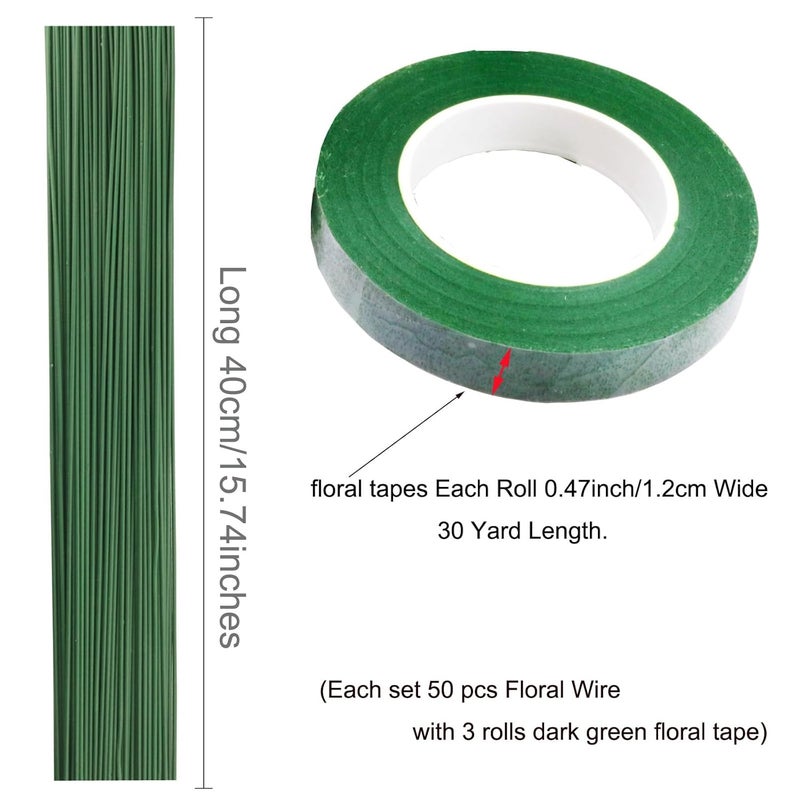 Arlai Floral Arrangement Kit, with 3 Rolls Green Flower Paper Tape and (2 Guage) 16" Floral Stem Wire 50pcs for Bouquet Stem Wrap Florist, Wreath Making Supplies - Image 2
